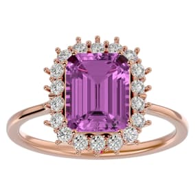 3 Carat Pink Topaz and Halo Diamond Ring In 14K Rose Gold