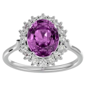 3 3/4 Carat Oval Shape Pink Topaz and Halo Diamond Ring In 14 Karat White Gold