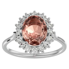 2-3/4 Carat Oval Shape Morganite and Halo Diamond Ring In 14 Karat White Gold