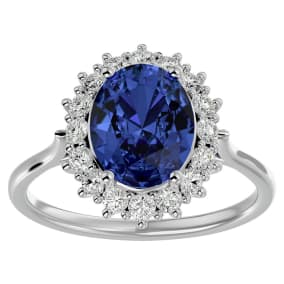 3 Carat Oval Shape Tanzanite and Halo Diamond Ring In 14 Karat White Gold