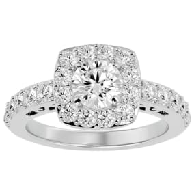 2 1/2 Carat Moissanite Halo Engagement Ring In 14 Karat White Gold