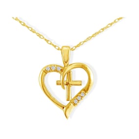 6 Diamond Cross Heart Necklace In 1.4 Karat Yellow Gold™