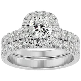 2 1/4 Carat Cushion Cut Halo Diamond Bridal Set In 14 Karat White Gold