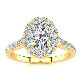 1 Carat Oval Shape Halo Diamond Engagement Ring in 2.4 Karat Yellow Gold™