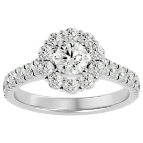 1 1/2 Carat Halo Moissanite Engagement Ring In 14 Karat White Gold