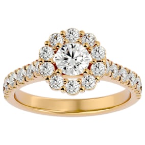 1 1/2 Carat Halo Moissanite Engagement Ring In 14 Karat Yellow Gold