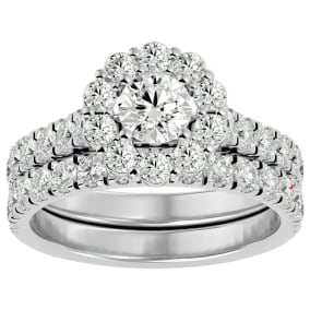 2 Carat Halo Moissanite Bridal Set In 14 Karat White Gold