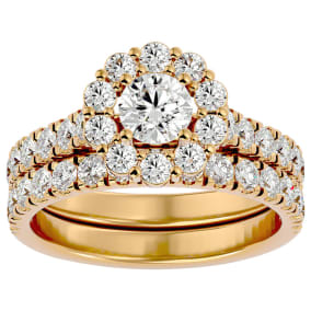 2 Carat Halo Moissanite Bridal Set In 14 Karat Yellow Gold