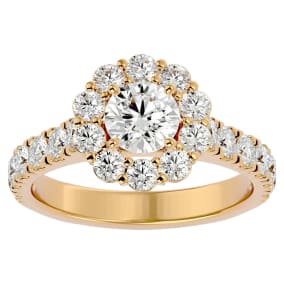 2 Carat Halo Moissanite Engagement Ring In 14 Karat Yellow Gold