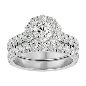 3 Carat Halo Moissanite Bridal Set In 14 Karat White Gold