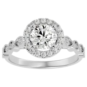 1 1/3 Carat Halo Moissanite Engagement Ring In 14 Karat White Gold