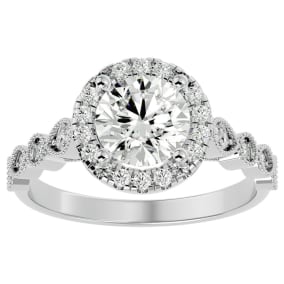 1 3/4 Carat Halo Moissanite Engagement Ring In 14 Karat White Gold
