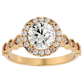 1 3/4 Carat Halo Moissanite Engagement Ring In 14 Karat Yellow Gold