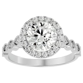 2 1/2 Carat Halo Moissanite Engagement Ring In 14 Karat White Gold