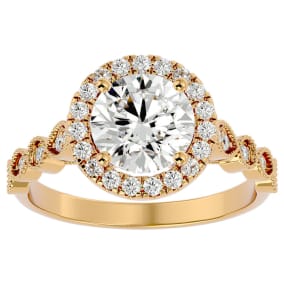 2 1/2 Carat Halo Moissanite Engagement Ring In 14 Karat Yellow Gold