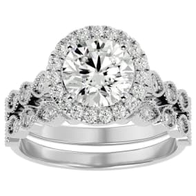 2 1/2 Carat Halo Moissanite Bridal Set In 14 Karat White Gold