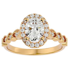 1 1/3 Carat Oval Shape Moissanite Engagement Ring In 14 Karat Yellow Gold