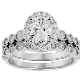1 1/2 Carat Oval Shape Moissanite Bridal Set In 14 Karat White Gold