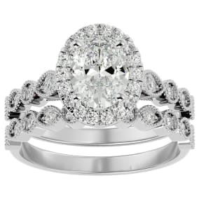 2 Carat Oval Shape Diamond Bridal Set In 14 Karat White Gold