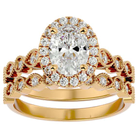 2 Carat Oval Shape Diamond Bridal Set In 14 Karat Yellow Gold