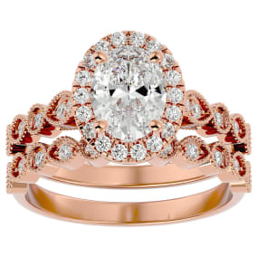 2 Carat Oval Shape Diamond Bridal Set In 14 Karat Rose Gold