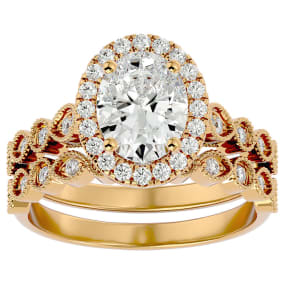 2 1/2 Carat Oval Shape Moissanite Bridal Set In 14 Karat Yellow Gold