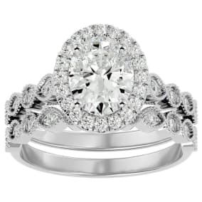 2 1/2 Carat Oval Shape Diamond Bridal Set In 14 Karat White Gold