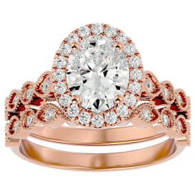 2 1/2 Carat Oval Shape Diamond Bridal Set In 14 Karat Rose Gold