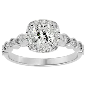 Moissanite Engagement Ring; 1 1/3 Carat Cushion Cut Moissanite Engagement Ring In 14 Karat White Gold