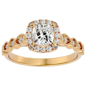 1 1/3 Carat Cushion Cut Moissanite Engagement Ring In 14 Karat Yellow Gold