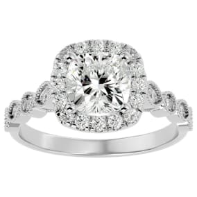 2 1/2 Carat Cushion Cut Moissanite Engagement Ring In 14 Karat White Gold