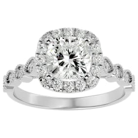 Moissanite Engagement Ring; 2 1/2 Carat Cushion Cut Moissanite Engagement Ring In 14 Karat White Gold