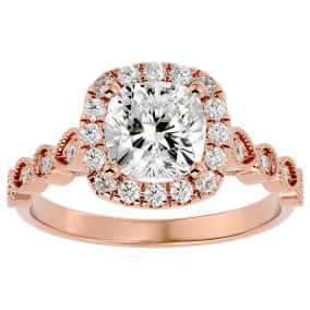 Moissanite Engagement Ring; 2 1/2 Carat Cushion Cut Moissanite Engagement Ring In 14 Karat Rose Gold