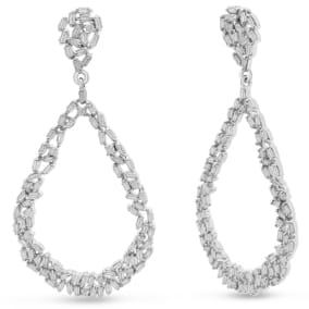2 Carat Baguette Diamond Drop Earrings In Sterling Silver, 2 Inches