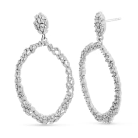 2 Carat Baguette Diamond Drop Earrings In Sterling Silver, 2 Inches