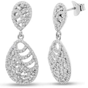 Diamond Drop Earrings: 2 1/2 Carat Baguette Diamond Drop Earrings In Sterling Silver, 1 1/2 Inches