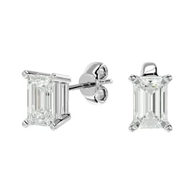 1 Carat Emerald Shape Moissanite Stud Earrings In 14 Karat White Gold