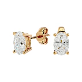 1 Carat Oval Shape Moissanite Stud Earrings In 14 Karat Yellow Gold