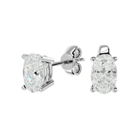 1 Carat Oval Shape Moissanite Stud Earrings In Platinum