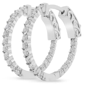 Incredible 1 Carat Moissanite Hoop Earrings Crafted In Solid Sterling Silver.  An Amazing SuperJeweler Exclusive At A Fabulous Price!