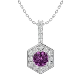 1/2 Carat Pink Topaz and Halo Diamond Necklace In 14 Karat White Gold, 18 Inches