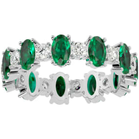 Eternity Ring Size 7.5 3 1/2 Carat Emerald and Diamond Eternity Ring In 14 Karat White Gold