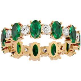 Eternity Ring Size 8.5 3 3/4 Carat Emerald and Diamond Eternity Ring In 14 Karat Yellow Gold