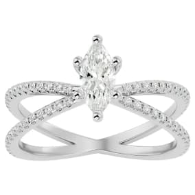 1 Carat Marquise Shape Diamond Engagement Ring In 14 Karat White Gold