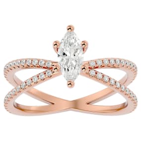 1 Carat Marquise Shape Diamond Engagement Ring In 14 Karat Rose Gold