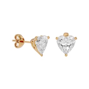 1 Carat Heart Shape Moissanite Stud Earrings In 14 Karat Yellow Gold