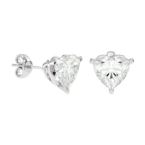 1 1/2 Carat Heart Shape Moissanite Stud Earrings In 14 Karat White Gold