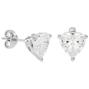 2 Carat Heart Shape Moissanite Stud Earrings In 14 Karat White Gold