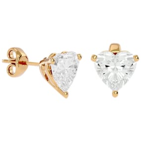 2 Carat Heart Shape Moissanite Stud Earrings In 14 Karat Yellow Gold