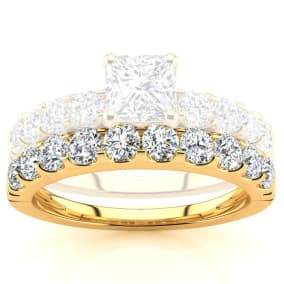 3/4 Carat Matching Wedding Band for a Princess Center Engagement Ring In 14K Yellow Gold 